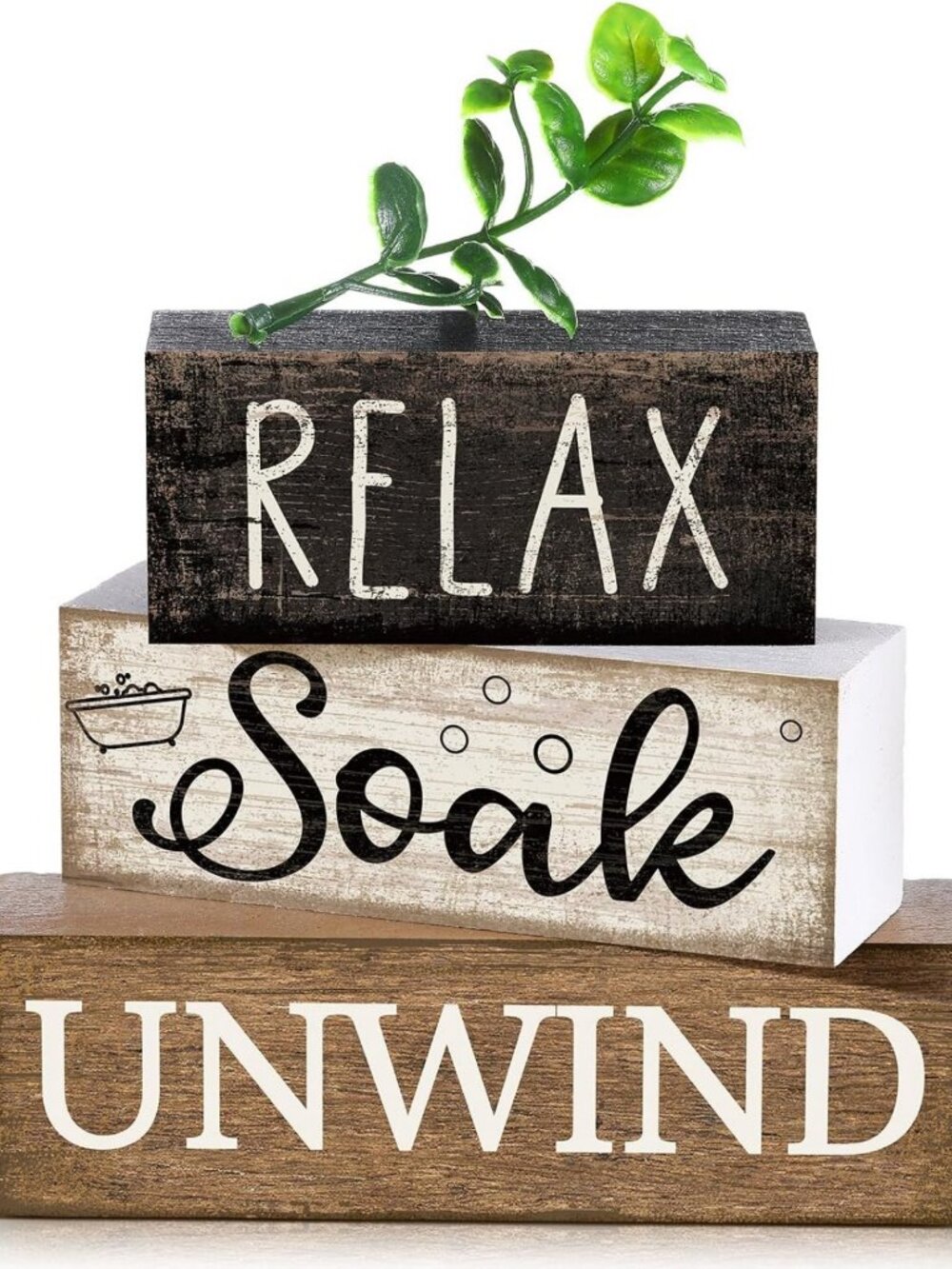 4-Piece Farmhouse Wooden Bathroom Shelf Decor Signs - Rustic Home Accent